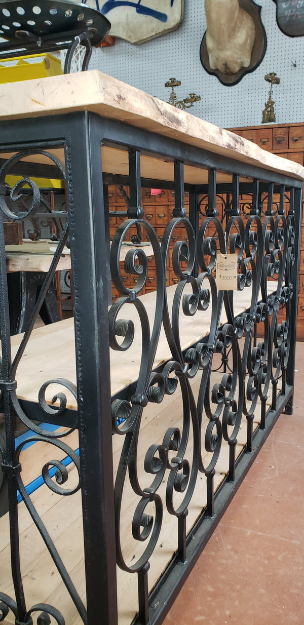 Custom Made Wrought Iron & Wood Console Table with 3 Shelves  GS00408