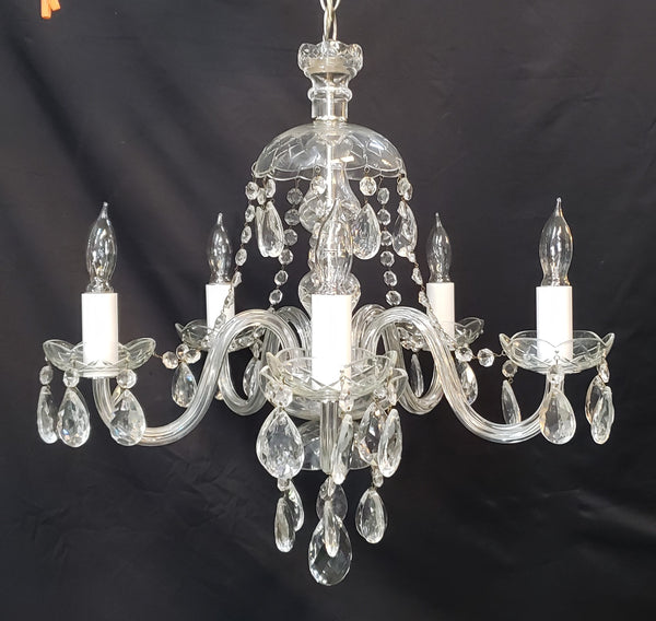 5 Light Crystal Chandelier with Tear Drop Prisms & Canopy Top 20" x 20" GS00415