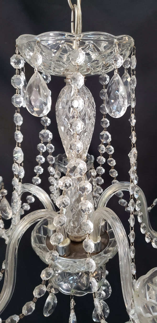 5 Light Crystal Chandelier w/ Etched Glass Shades & Canopy Top 21" x 19" GS00416