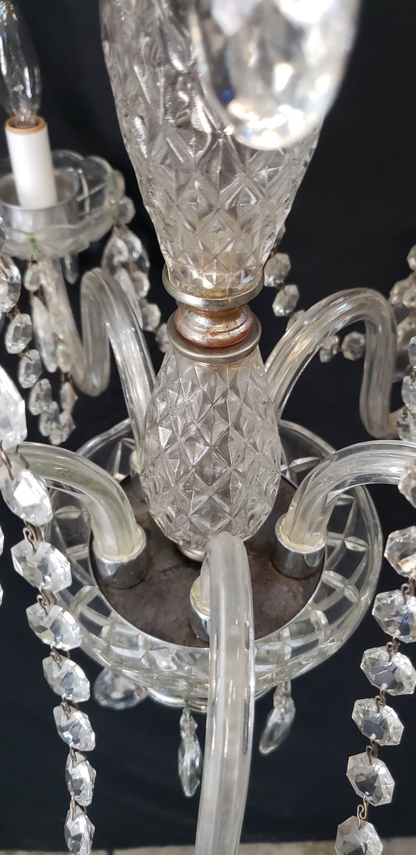 5 Light Crystal Chandelier w/ Etched Glass Shades & Canopy Top 21" x 19" GS00416