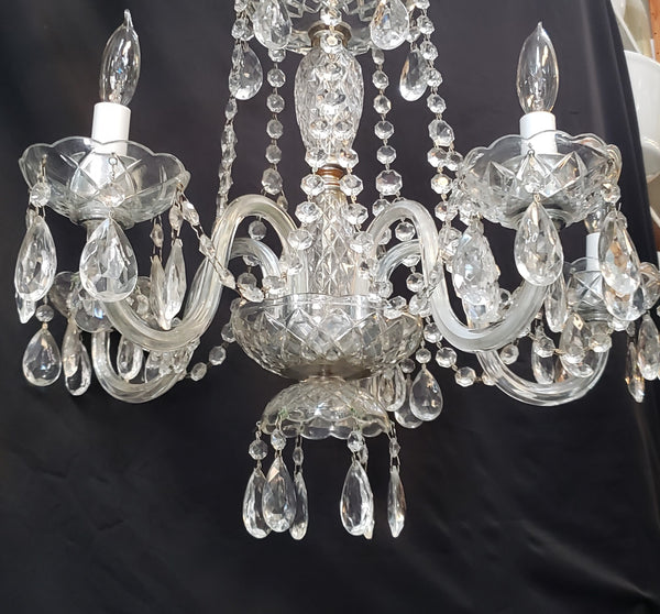 5 Light Crystal Chandelier w/ Etched Glass Shades & Canopy Top 21" x 19" GS00416