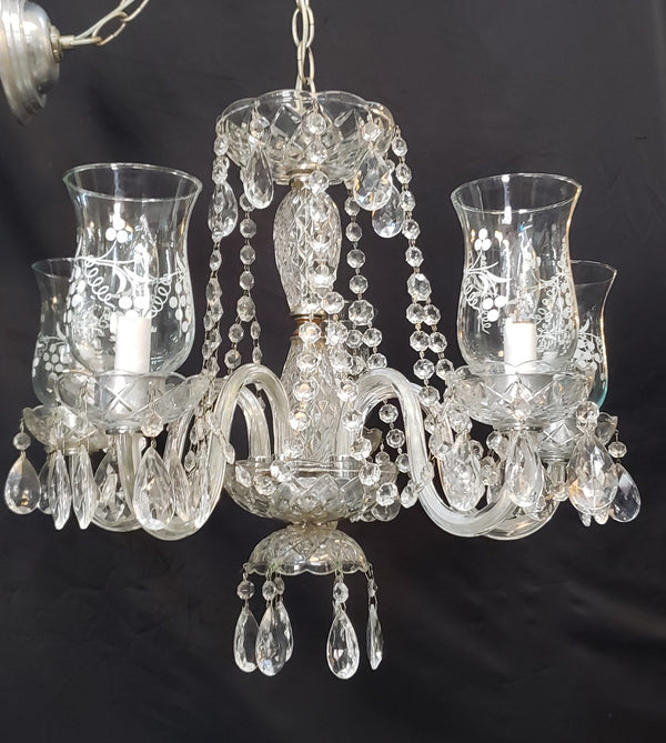 5 Light Crystal Chandelier w/ Etched Glass Shades & Canopy Top 21" x 19" GS00416