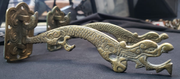 Pair of Ornate Solid Brass Griffin Swivel Hall Tree Hooks 8" x 3 3/8" GS00419