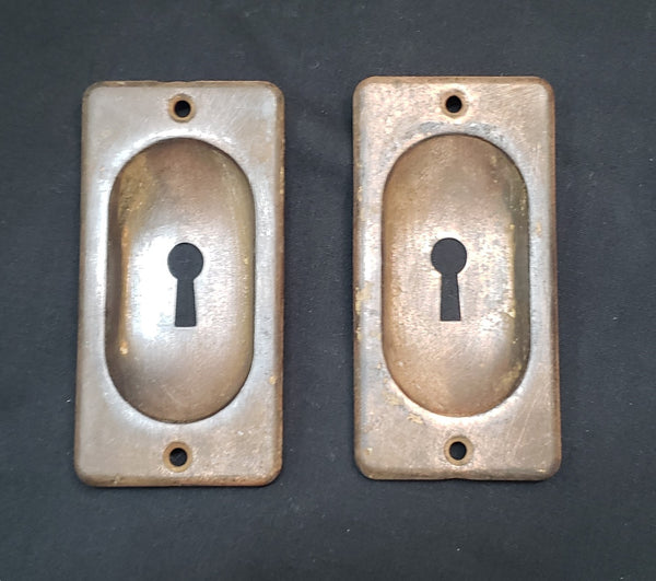 Pair of Pocket Door Escutcheon Plates with Key Holes  4" x 2" GS00420