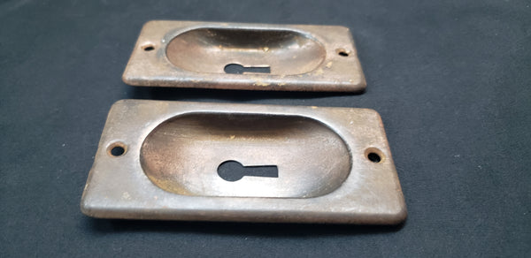 Pair of Pocket Door Escutcheon Plates with Key Holes  4" x 2" GS00420