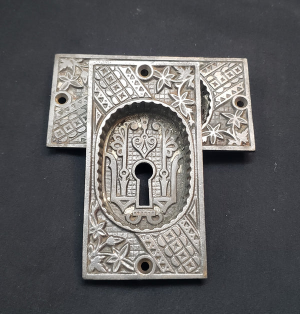 Restored Victorian Eastlake Pocket Door Plates w/ Key Holes  4" x 2 1/8" GS00421