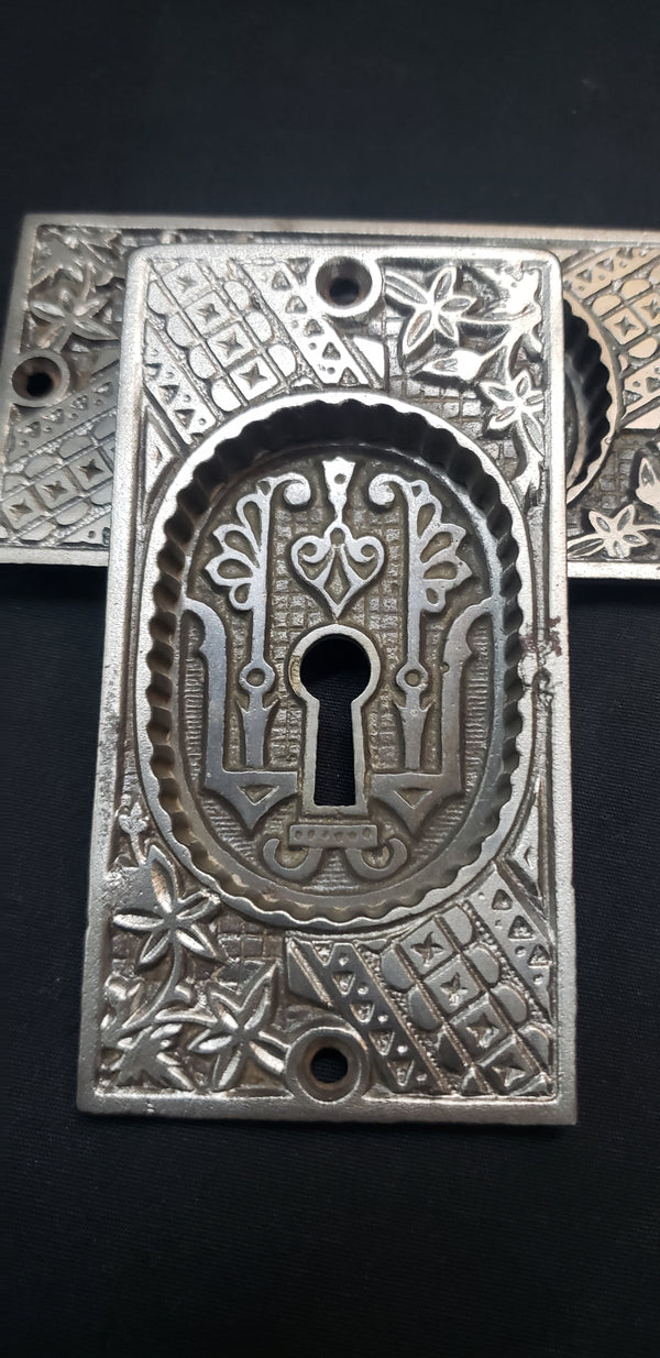 Restored Victorian Eastlake Pocket Door Plates w/ Key Holes  4" x 2 1/8" GS00422