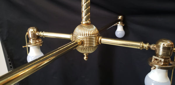 Vintage Pool Table Lighting w/ Ornate Brass Trim & Shades 53" x 25" x 42"GS00433