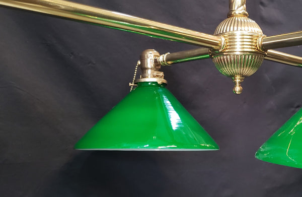 Vintage Pool Table Lighting w/ Ornate Brass Trim & Shades 53" x 25" x 42"GS00433