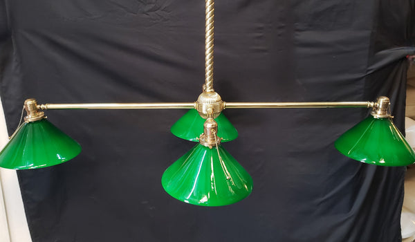 Vintage Pool Table Lighting w/ Ornate Brass Trim & Shades 53" x 25" x 42"GS00433