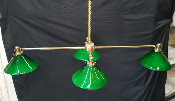 Vintage Pool Table Lighting w/ Ornate Brass Trim & Shades 53" x 25" x 42"GS00433