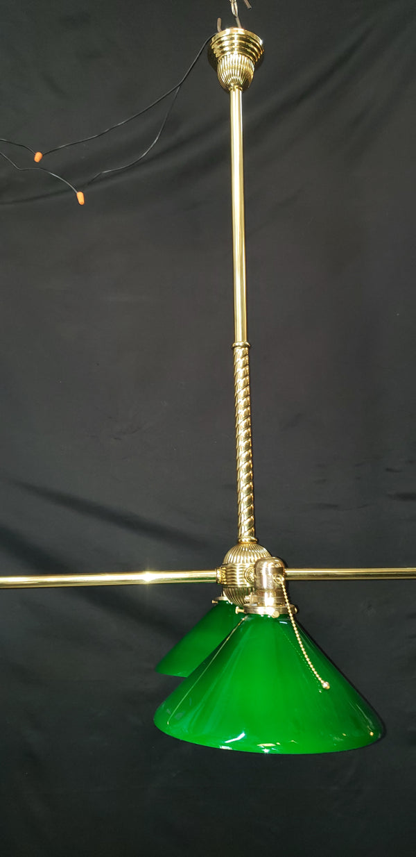 Vintage Pool Table Lighting w/ Ornate Brass Trim & Shades 53" x 25" x 42"GS00433