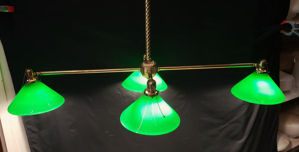 Vintage Pool Table Lighting w/ Ornate Brass Trim & Shades 53" x 25" x 42"GS00433