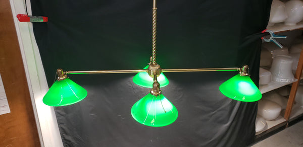 Vintage Pool Table Lighting w/ Ornate Brass Trim & Shades 53" x 25" x 42"GS00433