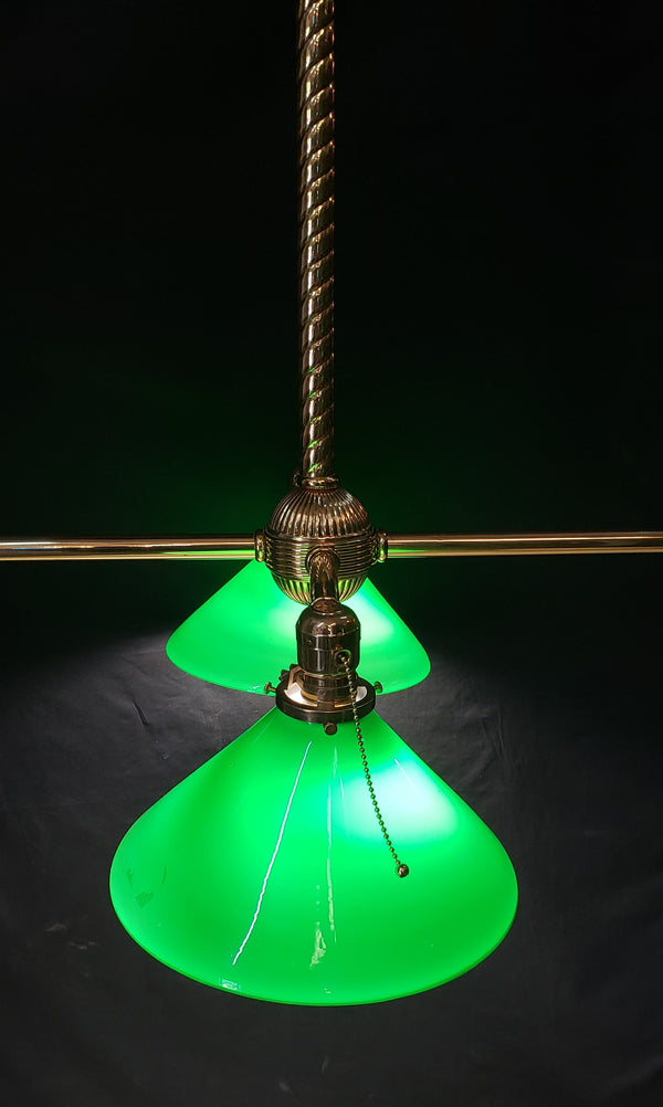 Vintage Pool Table Lighting w/ Ornate Brass Trim & Shades 53" x 25" x 42"GS00433