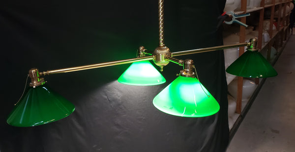 Vintage Pool Table Lighting w/ Ornate Brass Trim & Shades 53" x 25" x 42"GS00433
