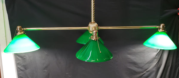 Vintage Pool Table Lighting w/ Ornate Brass Trim & Shades 53" x 25" x 42"GS00433