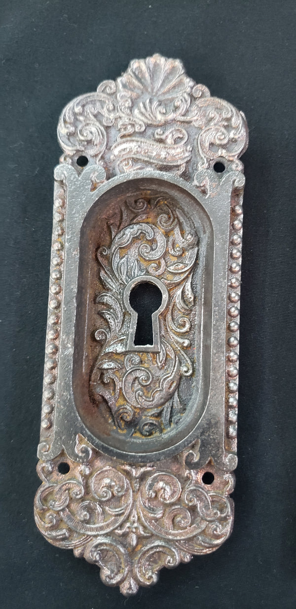 Restored Victorian Eastlake Pocket Door Key Hole Plates  6 1/4" x 2 1/4" GS00427