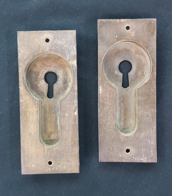 Restored Pocket Door Key Hole Shaped Escutcheon Plates  4 5/8" x 1 7/8" GS00428