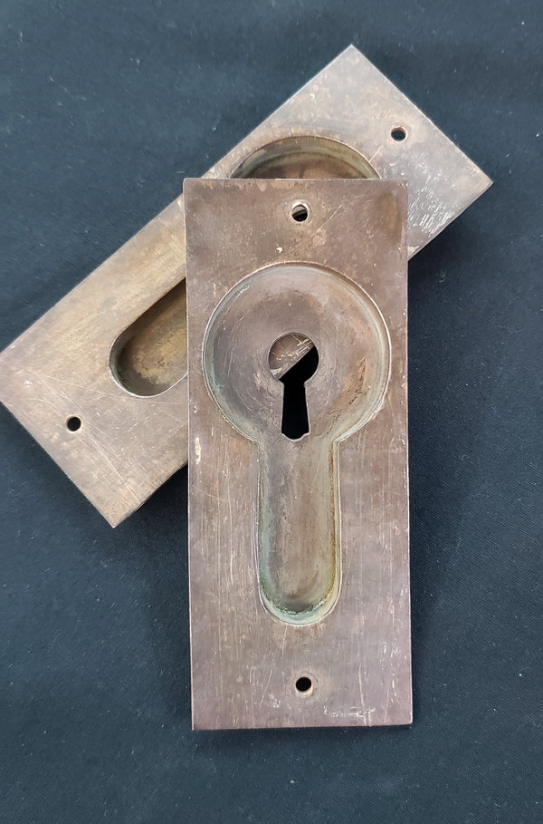 Restored Pocket Door Key Hole Shaped Escutcheon Plates  4 5/8" x 1 7/8" GS00428