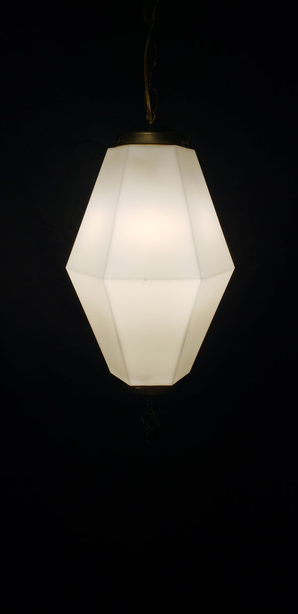 Huge Hexagon Milk White Glass Pendant Fixture with Brass Trim  22" x 11" GS00437
