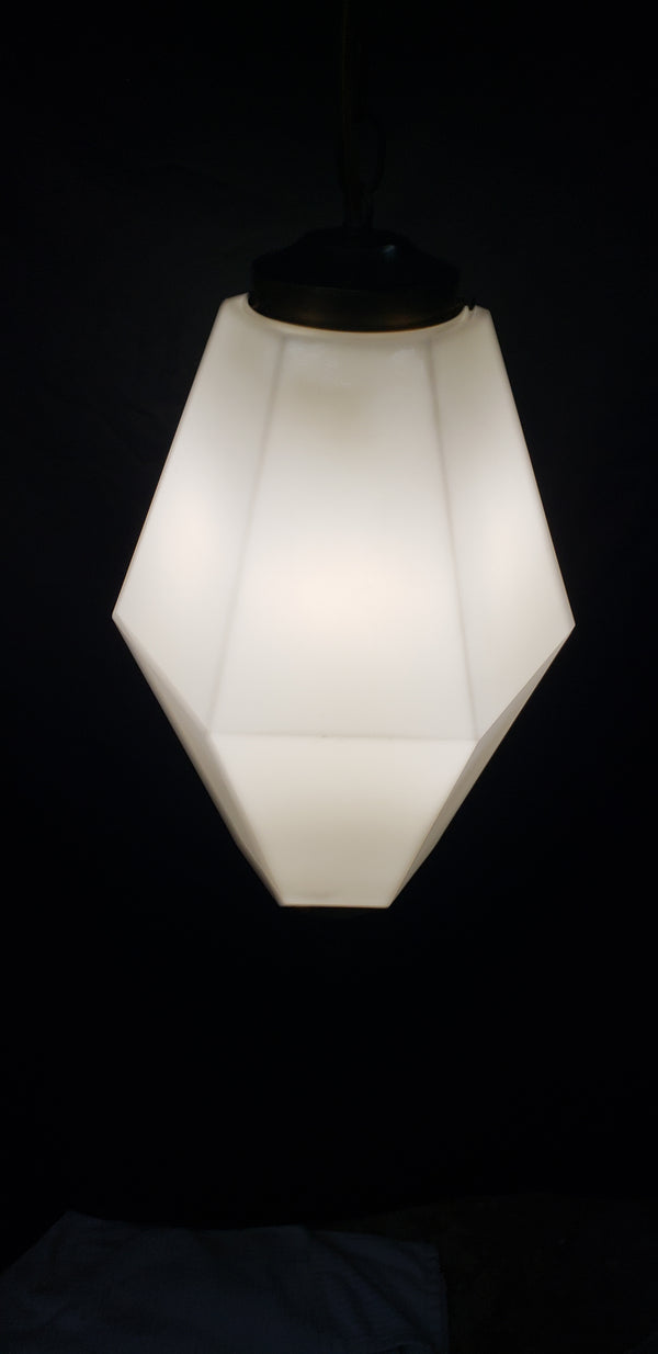 Huge Hexagon Milk White Glass Pendant Fixture with Brass Trim  22" x 11" GS00437