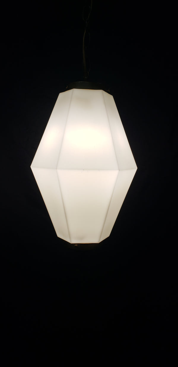 Huge Hexagon Milk White Glass Pendant Fixture with Brass Trim  22" x 11" GS00437