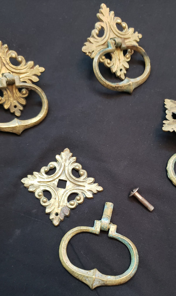Set of 4 Solid Brass Two Piece Diamond Shaped Furniture Drop Pulls GS00432