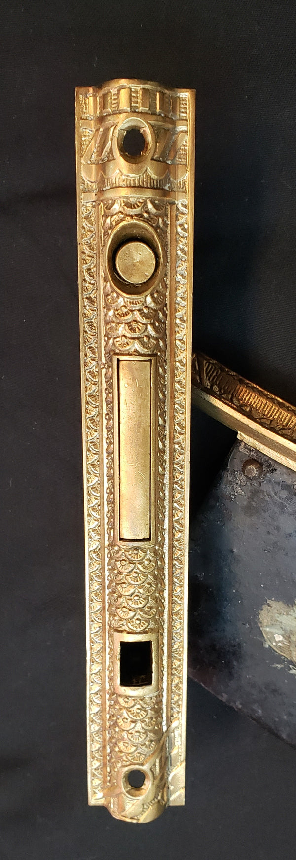 Restored Victorian Eastlake Pocket Door Lock Set w/ Key Hole Plates GS00439