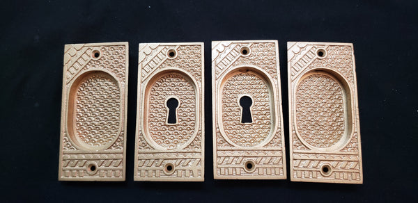 Restored Victorian Eastlake Pocket Door Lock Set w/ Key Hole Plates GS00439