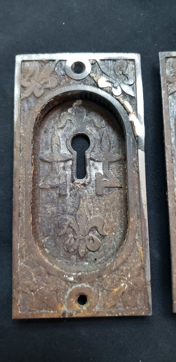Ornate Pocket Door Lock with 2 Key Hole Plates  4 3/4" x 3 1/2" GS00440