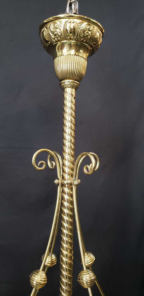 Restored Converted Gas to Electric 4 Light Brass Flush Mount Chandelier GS00447