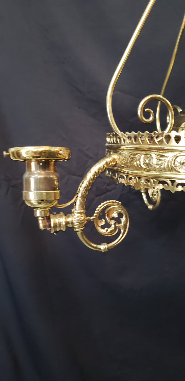 Restored Converted Gas to Electric 4 Light Brass Flush Mount Chandelier GS00447