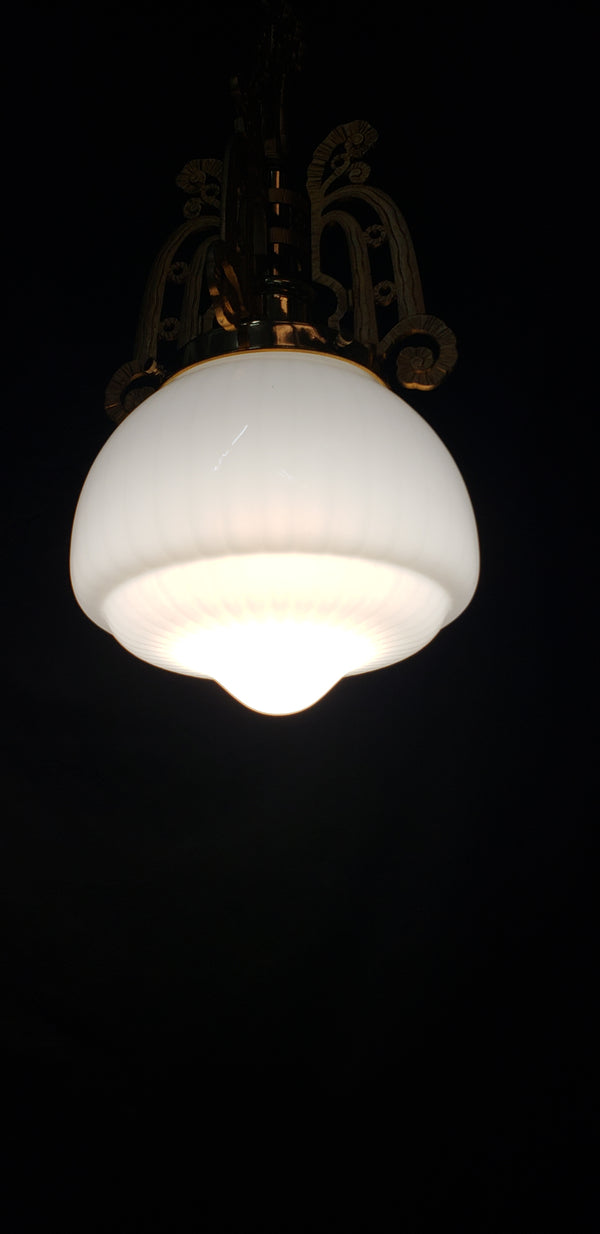 Art Nouveau Pendant Light Fixture w/ Textured Opaque Shade  28" T x 10" GS00445