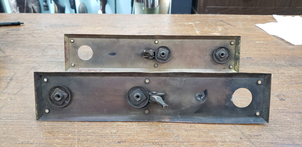 Pair of Large Brass Door Backplates with Thumb Latch & Curved Handles G00448