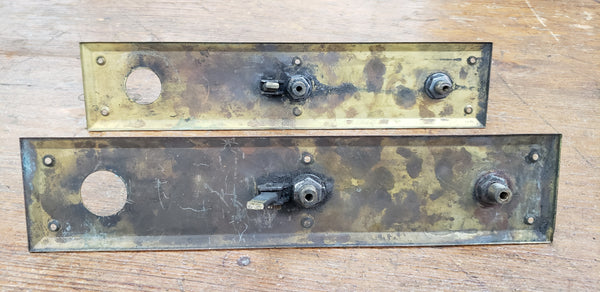 Pair of Large Brass Door Backplates with Thumb Latch & Curved Handles GS00449