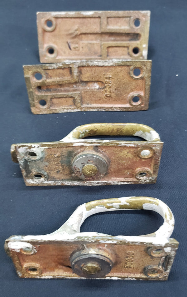 Two Solid Brass Cabinet Lock Latches with Keepers 3" T x 1  3/8" W GS00451