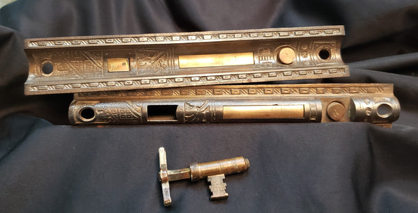 Restored Victorian Corbin Pocket Door Lock Set with Key GS00452