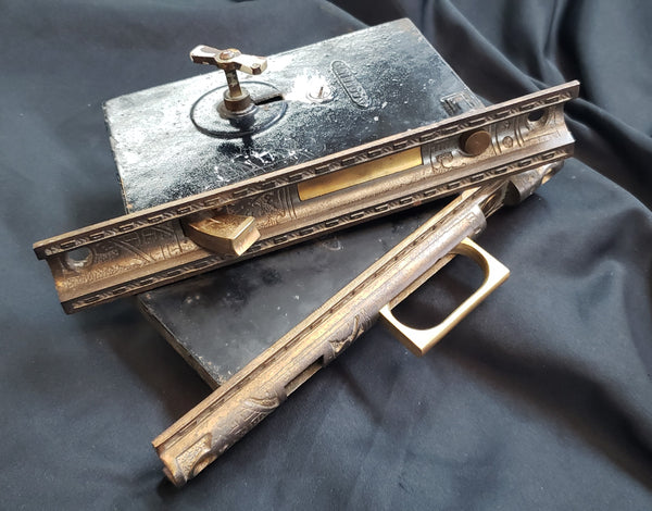 Restored Victorian Corbin Pocket Door Lock Set with Key GS00452