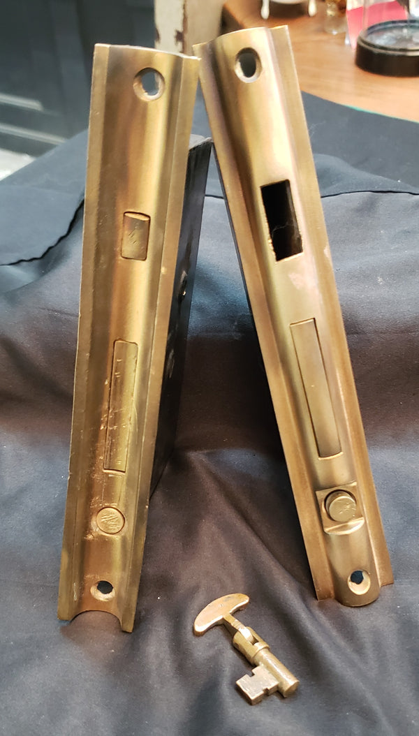 Restored Sargent Brass Pocket Door Mortice Lock Set  with Key GS00454