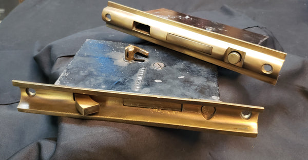 Restored Sargent Brass Pocket Door Mortice Lock Set  with Key GS00454