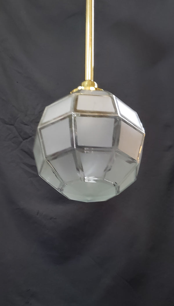 Flush Mount Pendant Fixture w/Opaque to Clear Square Pattern Globe GS00458