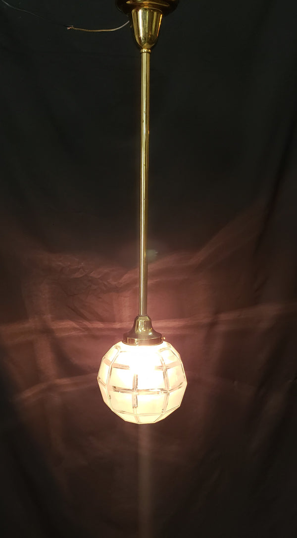 Flush Mount Pendant Fixture w/Opaque to Clear Square Pattern Globe GS00458