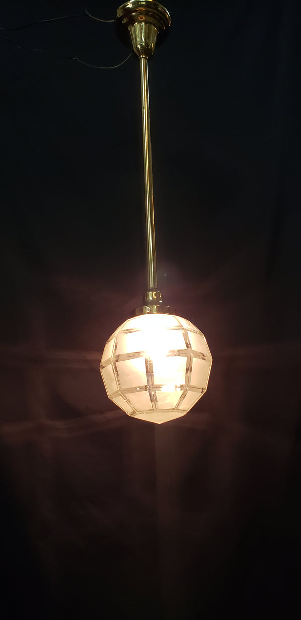 Flush Mount Pendant Fixture w/Opaque to Clear Square Pattern Globe GS00458