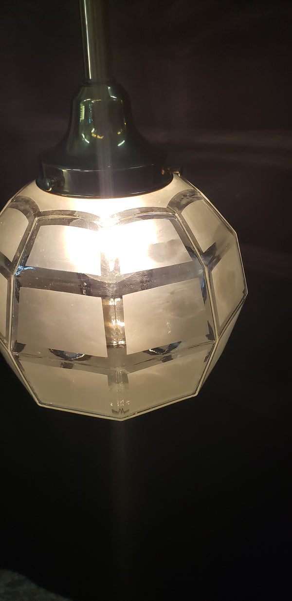 Flush Mount Pendant Fixture w/Opaque to Clear Square Pattern Globe GS00458