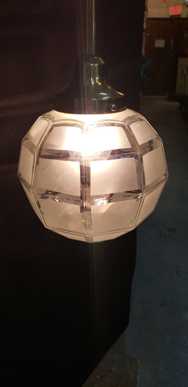 Flush Mount Pendant Fixture w/Opaque to Clear Square Pattern Globe GS00458