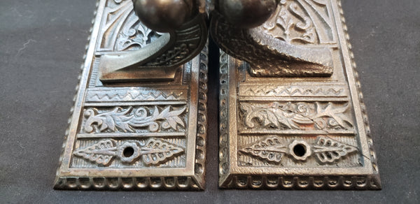 Restored Victorian Eastlake Door Handles w/ Backplates & Thumb Latch GS00459