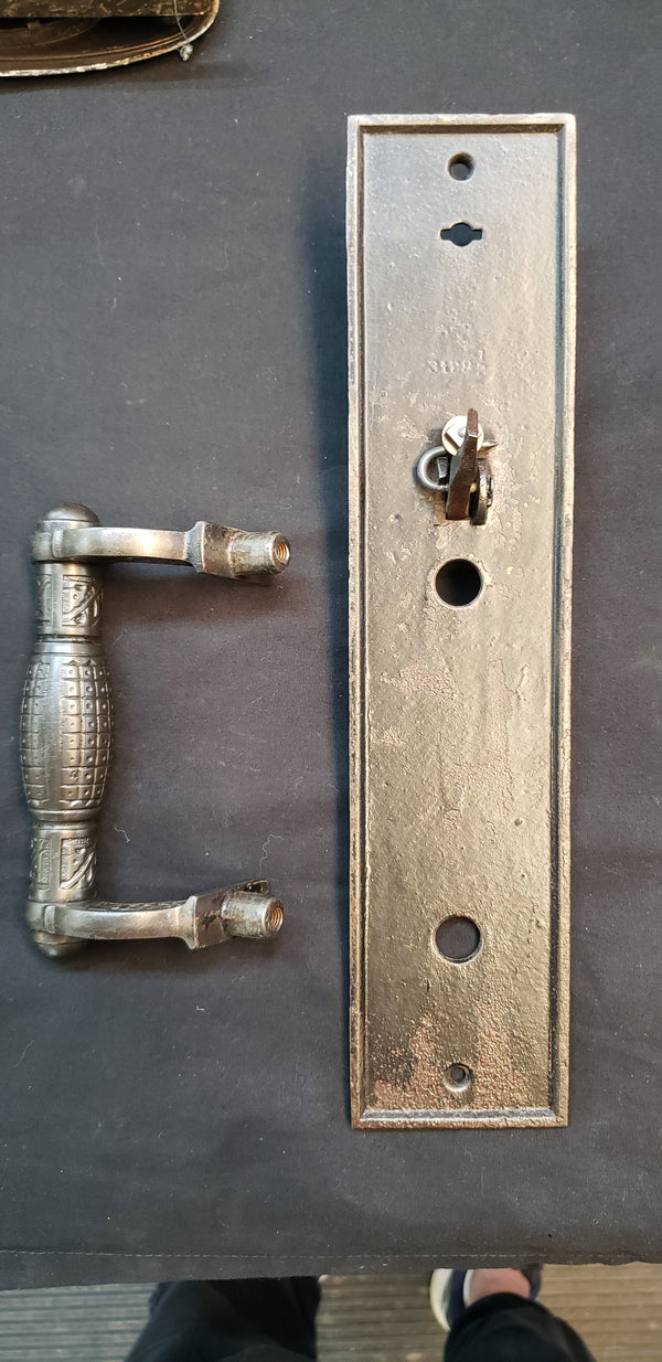 Restored Victorian Eastlake Door Handles w/ Backplates & Thumb Latch GS00459