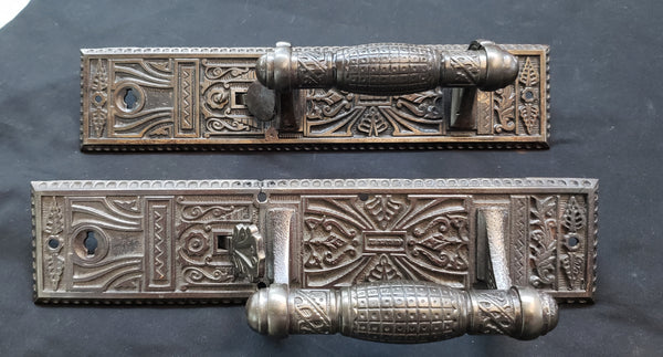 Restored Victorian Eastlake Door Handles w/ Backplates & Thumb Latch GS00459