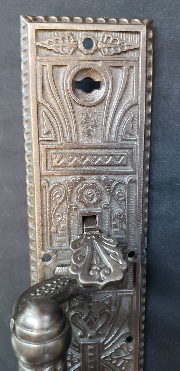 Restored Victorian Eastlake Door Handles w/ Backplates & Thumb Latch GS00459